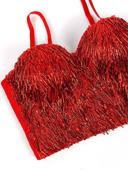 Glint – Sequin & Bead-Embellished Camisole Crop Top