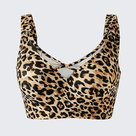 Leopard Print Wirefree Minimizer Bra Plus Size Anti-Sagging Lifting Bralette