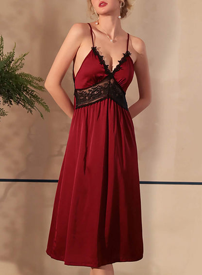Sexy silk lace embroidery bridal wedding dress style deep V low cut lingerie see-through cut-out seduction dress sundress