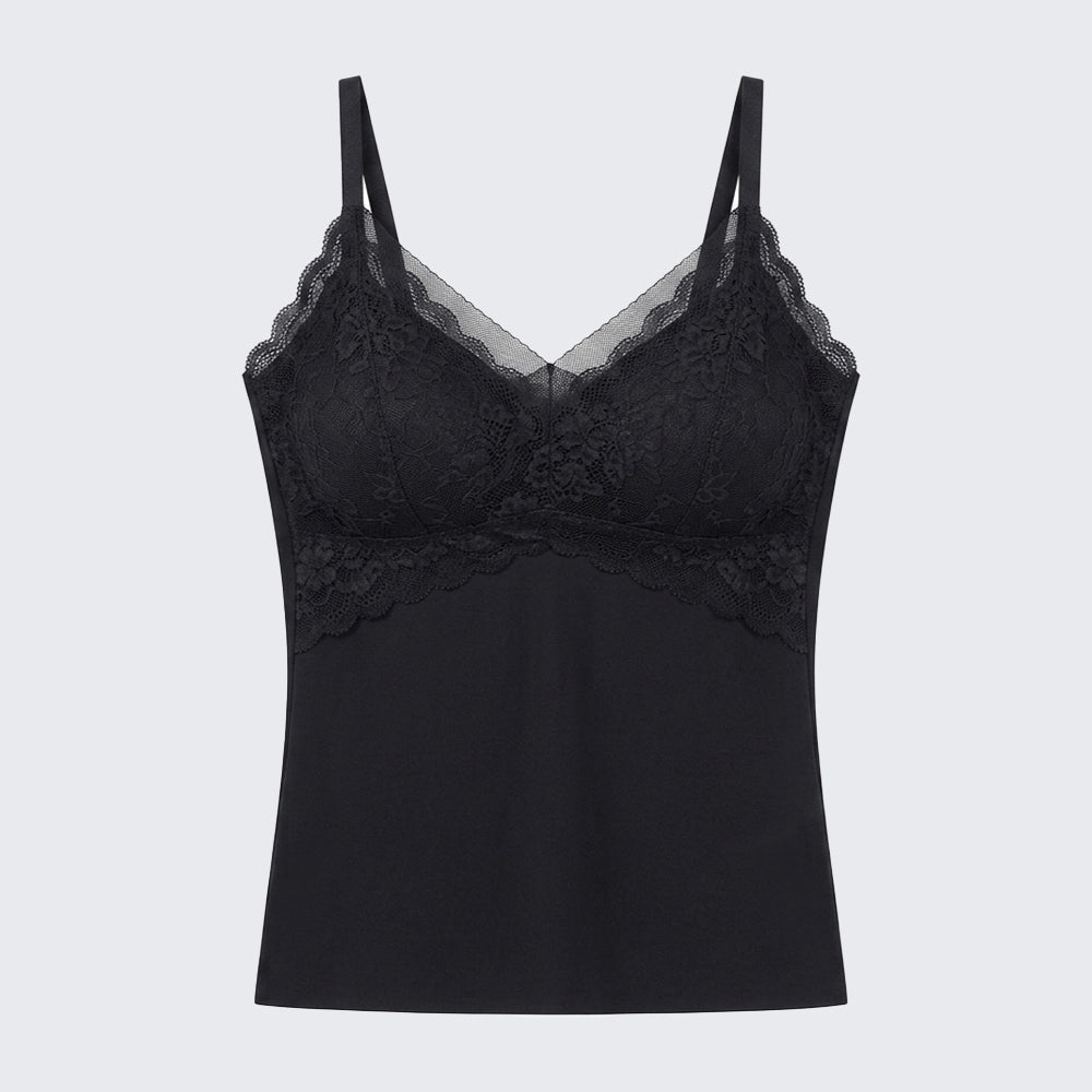 Padded V Neck Lace Cami Push Up Side Control Shapewear
