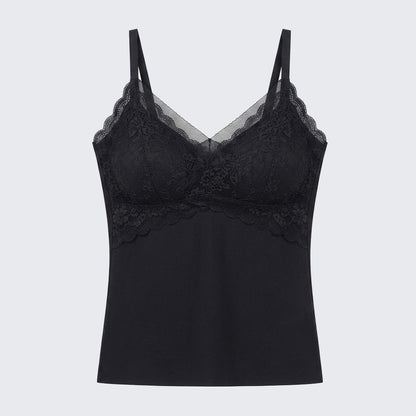 Padded V Neck Lace Cami Push Up Side Control Shapewear