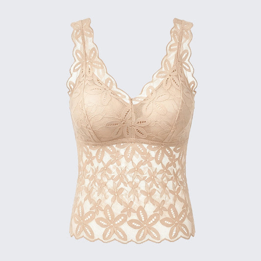 Floral Sheer Lace V Neck Camisole Built-in Bra Padded Top