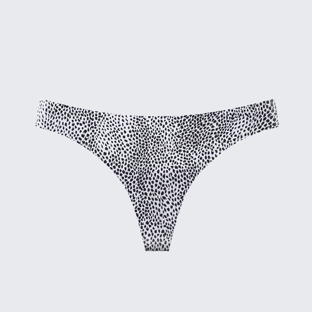 Seamless Ice Silk Low Rise Leopard Cotton Crotch Thong Panty