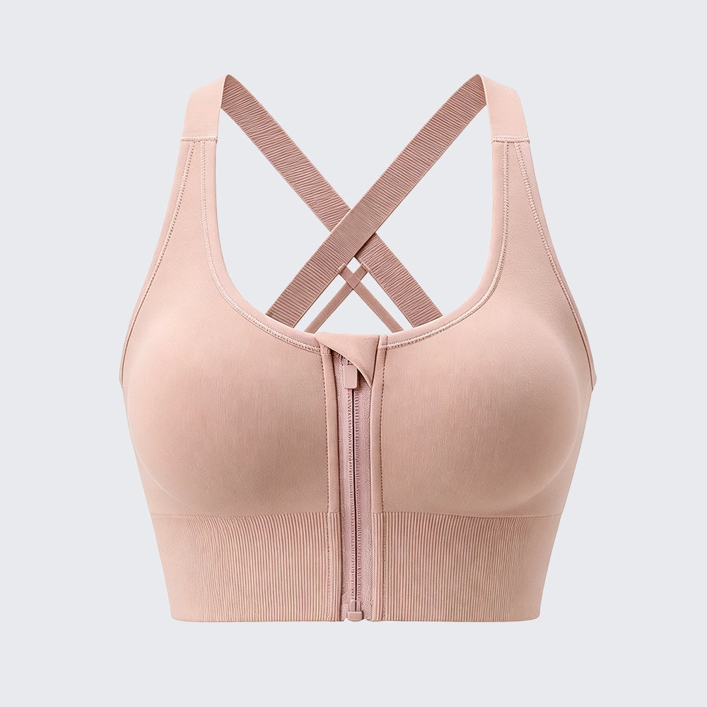 High Impact Front Zipper Sports Bra Shockproof Criss Cross Back Activewear