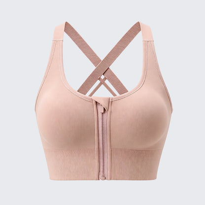 High Impact Front Zipper Sports Bra Shockproof Criss Cross Back Activewear