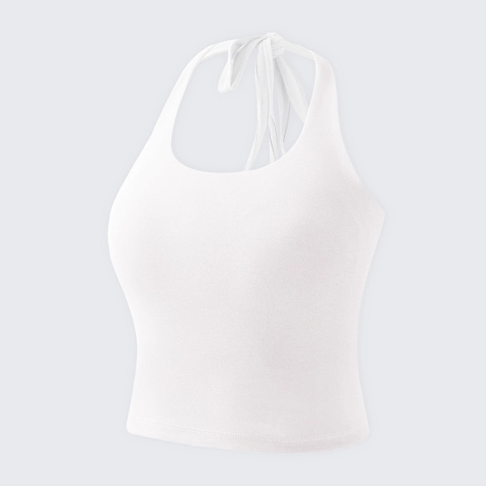 Cotton Halter Neck Camisole Built-in Bra Plus Size Crop Top