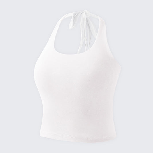 Cotton Halter Neck Camisole Built-in Bra Plus Size Crop Top