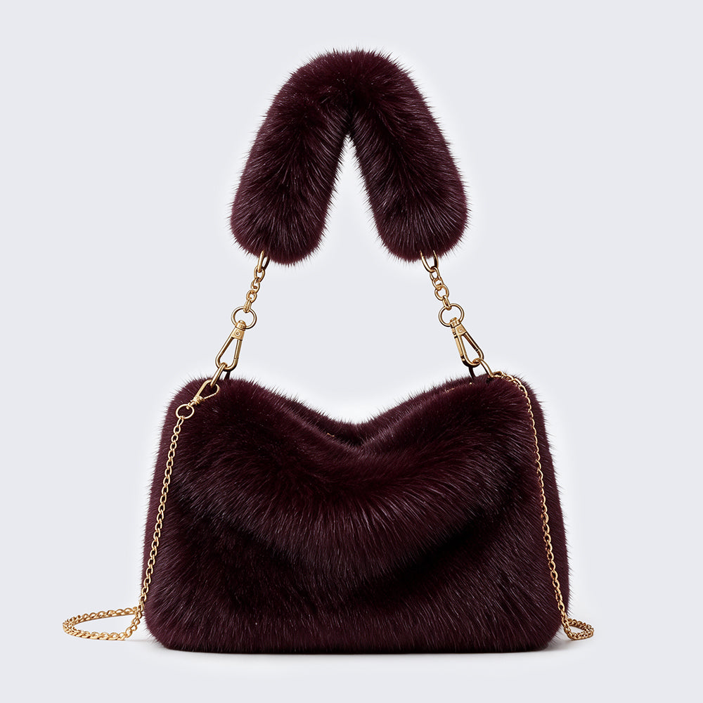 Plush Shoulder Bag for Women | Elegant Chain Strap Handbag