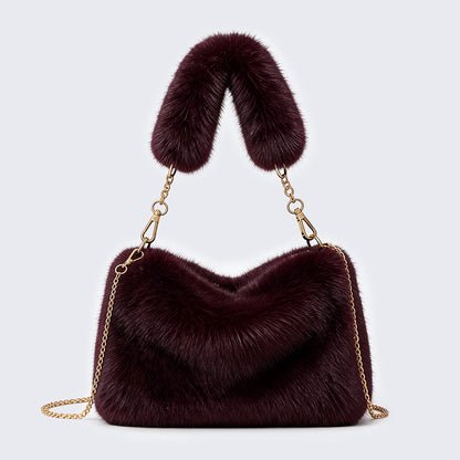 Plush Shoulder Bag for Women | Elegant Chain Strap Handbag