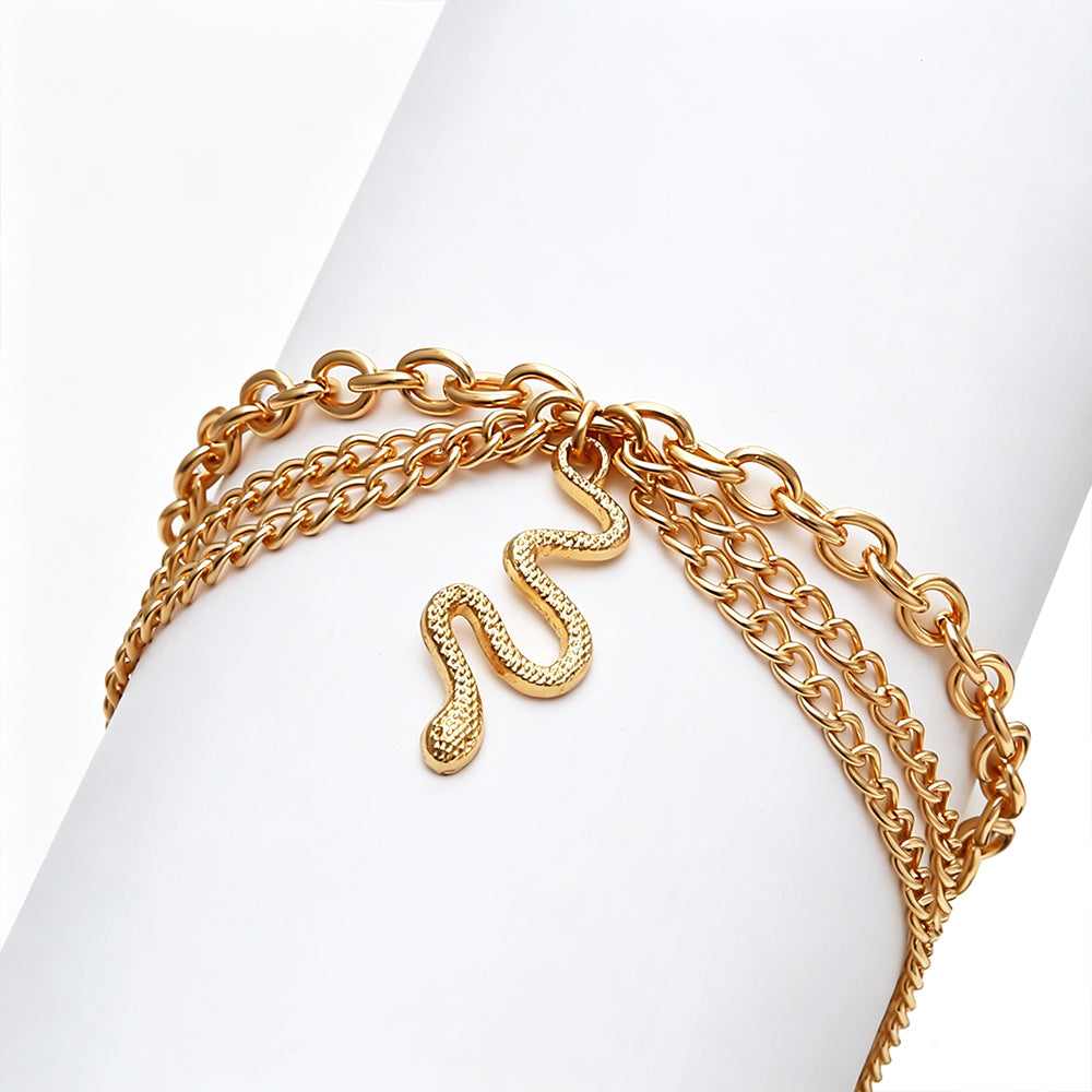 [2+ Items, 300 EGP Each] Women's Fashion Multi-Layer Metal Tassel Snake Pendant Anklet