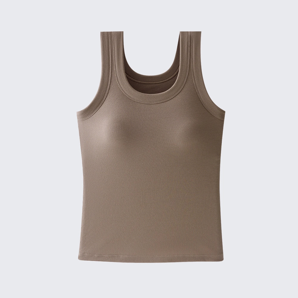 Women's Built In Bra Tank Top | Padded Crew Neck Slim Fit Camisole