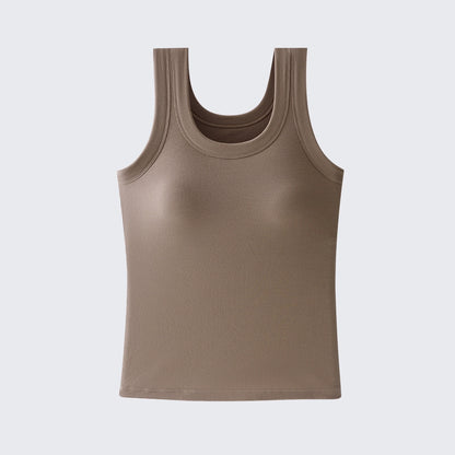 Women's Built In Bra Tank Top | Padded Crew Neck Slim Fit Camisole