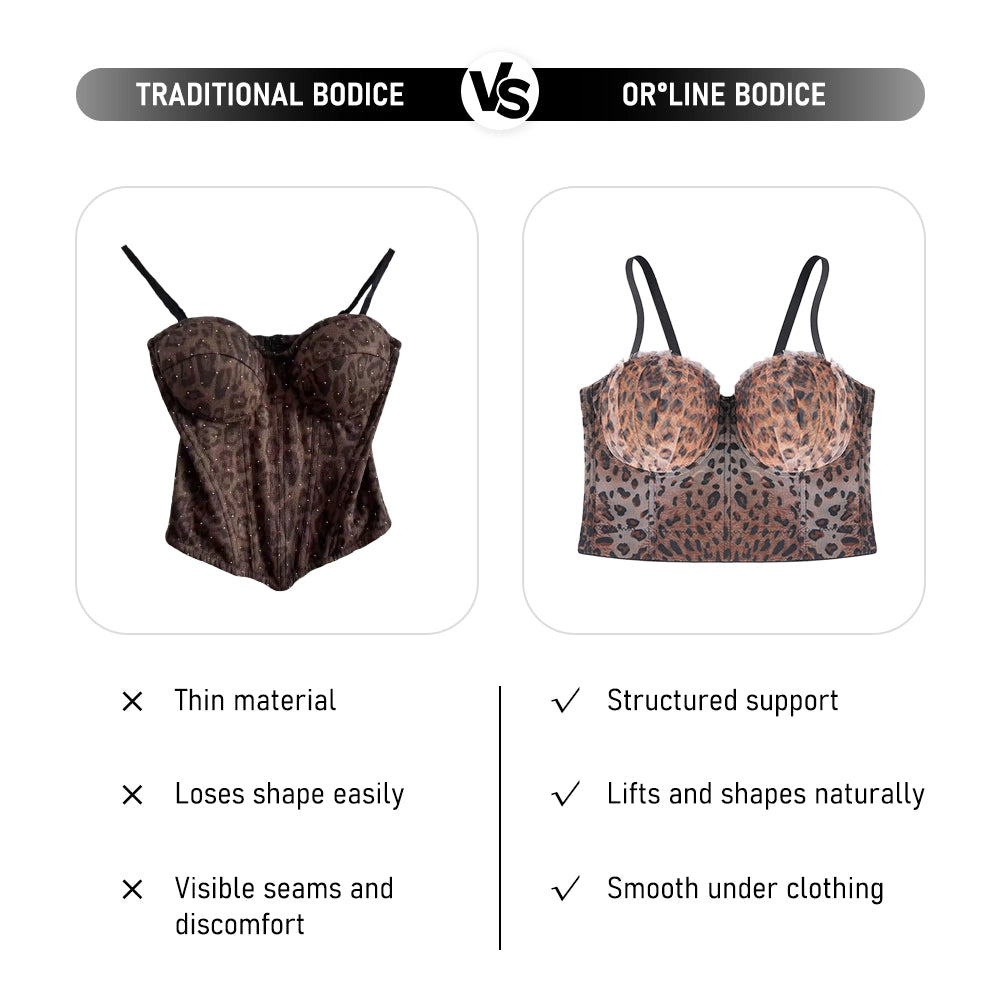 Pleated Leopard Print Backless Shaping Lace Corset Top