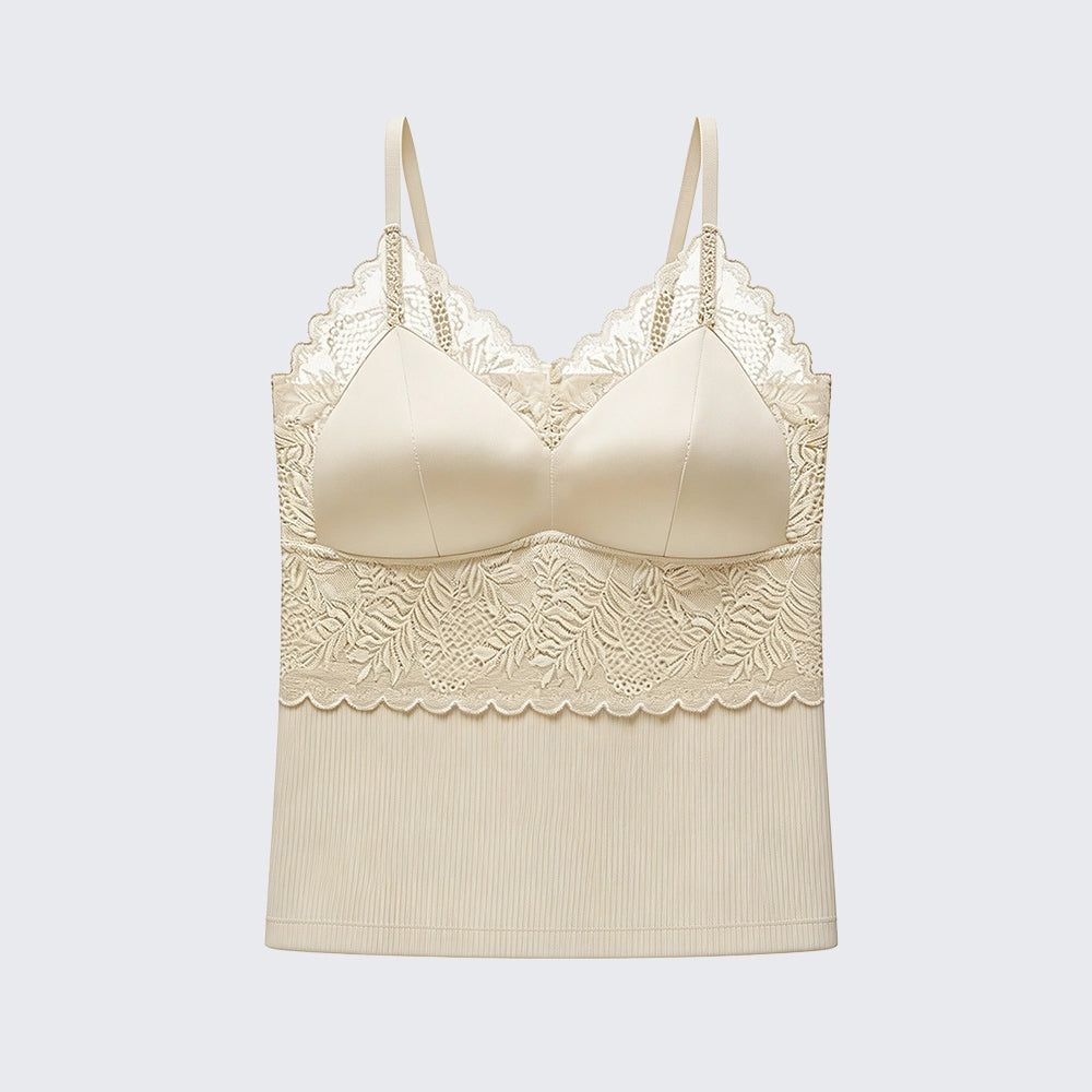 Seamless Satin Lace Camisole with Built-in Bra Plus Size Padded Top