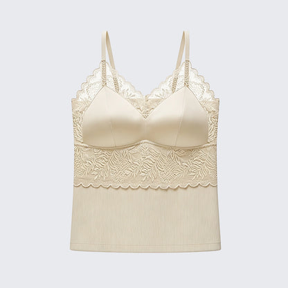 Seamless Satin Lace Camisole with Built-in Bra Plus Size Padded Top
