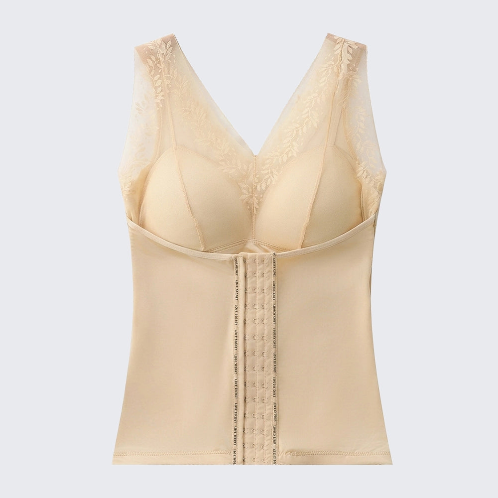 One-Piece Long Lace Camisole Built-in Bra Waist Shaper