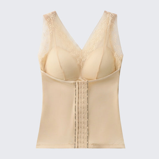 One-Piece Long Lace Camisole Built-in Bra Waist Shaper