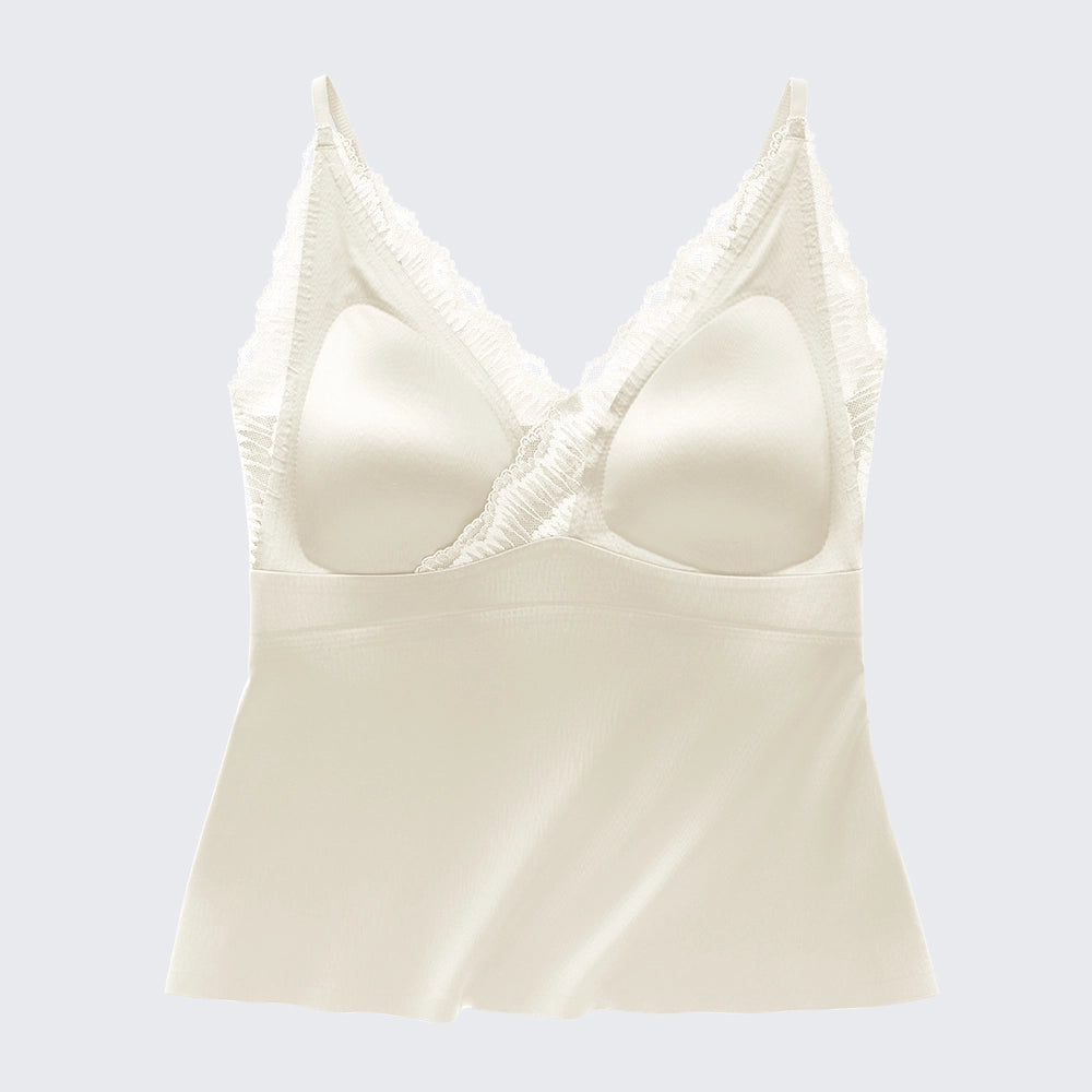 Luxury Mulberry Silk Backless Bra Lace V Neck Cami Padded