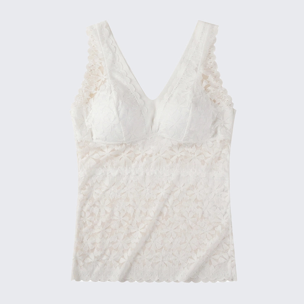 Lace Wide Strap Cami Ice Silk V Shape Back Latex Cup Plus Size