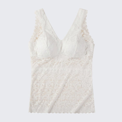 Lace Wide Strap Cami Ice Silk V Shape Back Latex Cup Plus Size