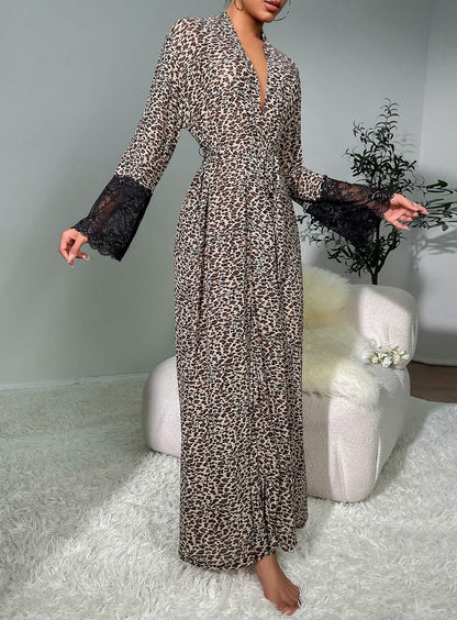 Sexy lace lingerie leopard print lingerie see-through nightgown pajamas nightdress