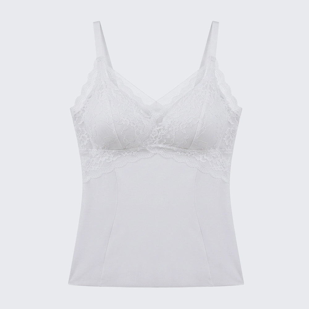 Padded V Neck Lace Cami Push Up Side Control Shapewear