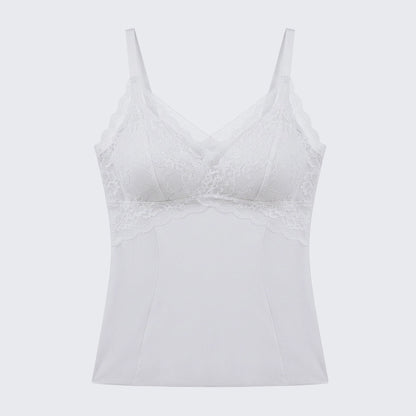 Padded V Neck Lace Cami Push Up Side Control Shapewear