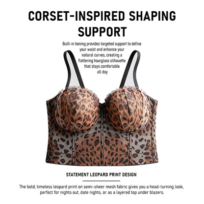 Pleated Leopard Print Backless Shaping Lace Corset Top