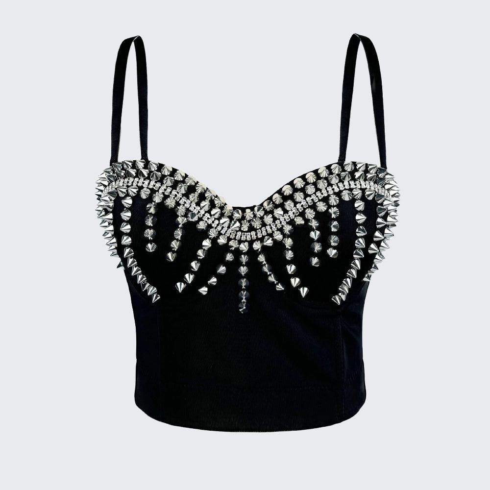 Studded Bustier Bra Top Punk Corset Crop Top