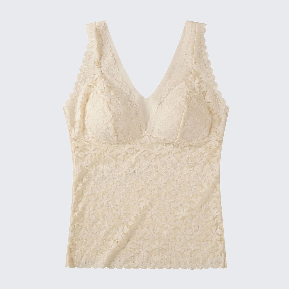 Lace Wide Strap Cami Ice Silk V Shape Back Latex Cup Plus Size