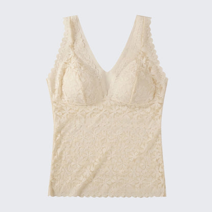Lace Wide Strap Cami Ice Silk V Shape Back Latex Cup Plus Size