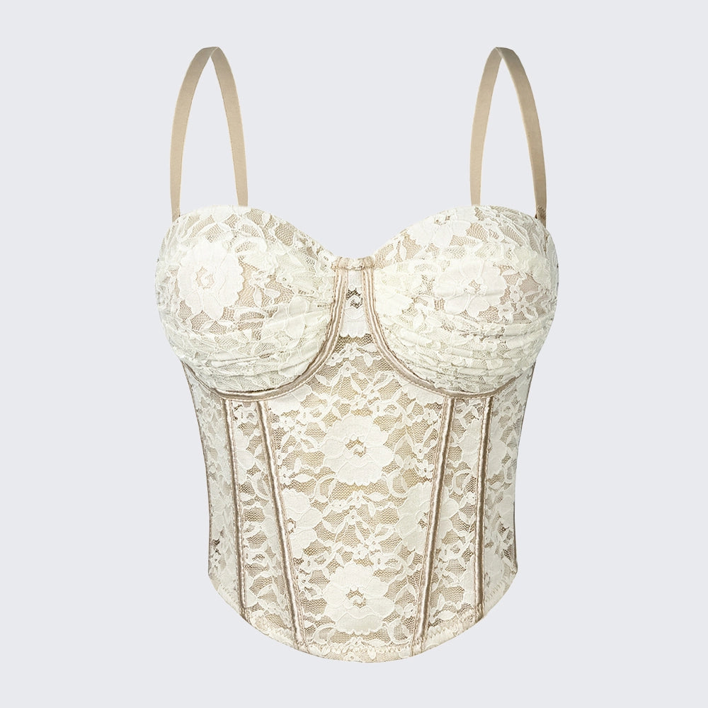 Lace Bustier Corset Top Padded Fishbone Crop Top Spaghetti Strap