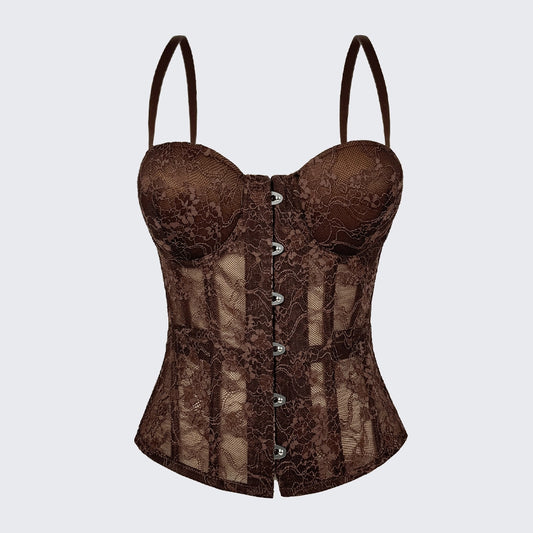Lace Embroidered Corset Top – Structured Fishbone Bustier