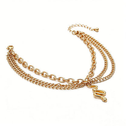 [2+ Items, 300 EGP Each] Women's Fashion Multi-Layer Metal Tassel Snake Pendant Anklet