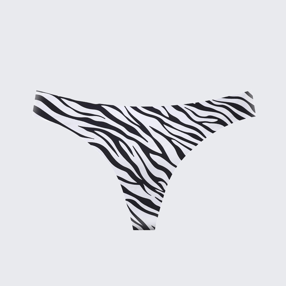Seamless Ice Silk Low Rise Leopard Cotton Crotch Thong Panty