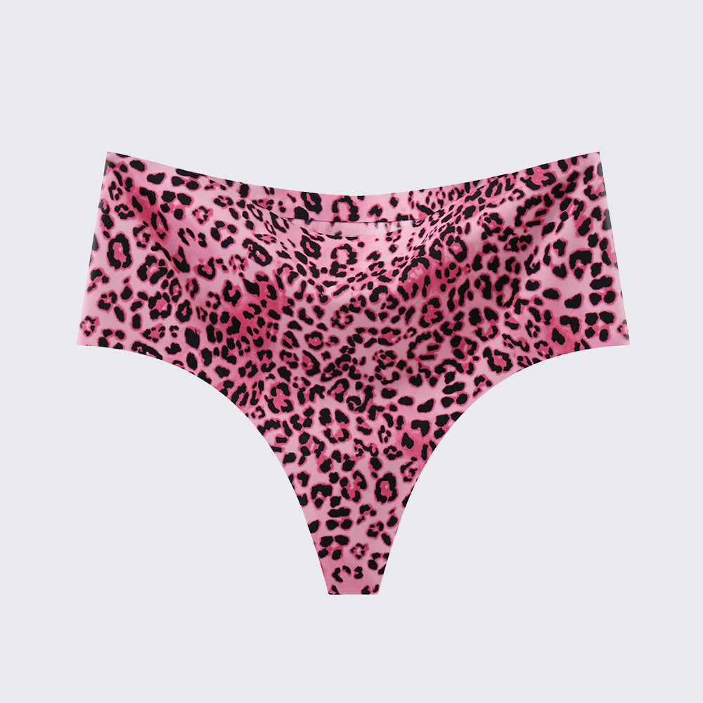 [3+ Items, 170 EGP Each] Women's Seamless Ice Silk Thong Underwear Leopard Print & Solid Color Panties