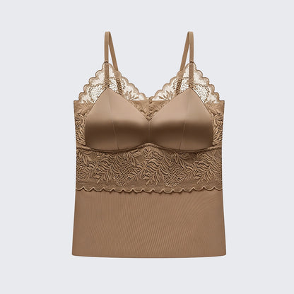 Seamless Satin Lace Camisole with Built-in Bra Plus Size Padded Top