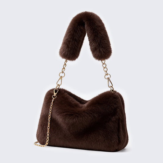 Plush Shoulder Bag for Women | Elegant Chain Strap Handbag