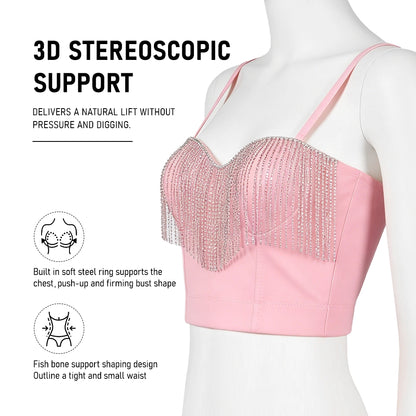 Rhinestone Tassel Chain Cami Corset Going Out Top