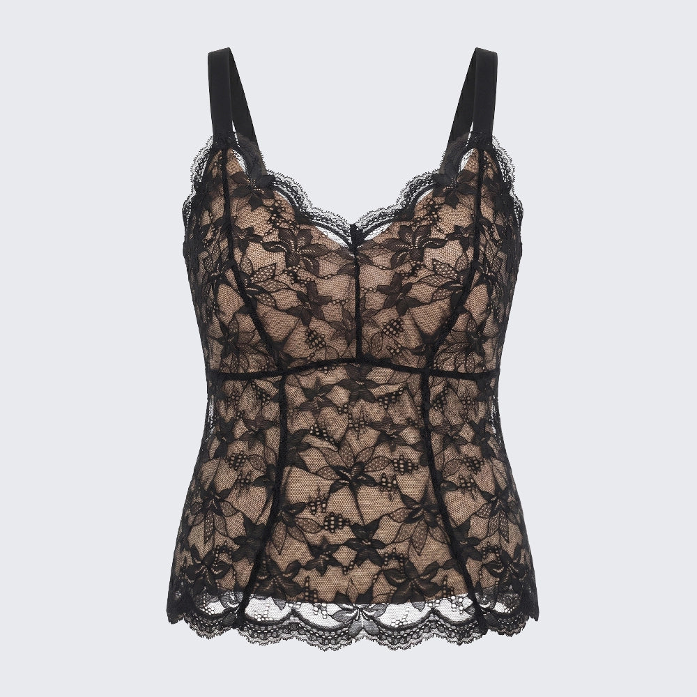 Seamless Lace Camisole Built-in Bra Push Up Side Smoothing Plus Size Top