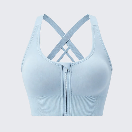 High Impact Front Zipper Sports Bra Shockproof Criss Cross Back Activewear