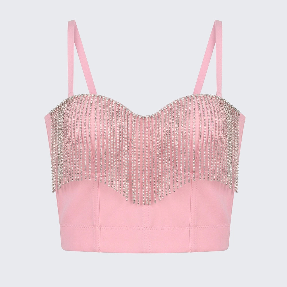 Rhinestone Tassel Chain Cami Corset Going Out Top