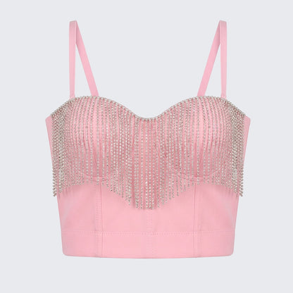 Rhinestone Tassel Chain Cami Corset Going Out Top