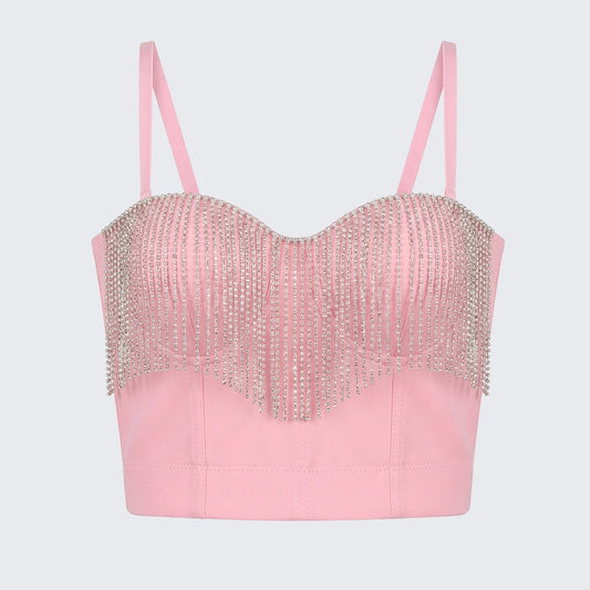 Rhinestone Tassel Chain Cami Corset Going Out Top