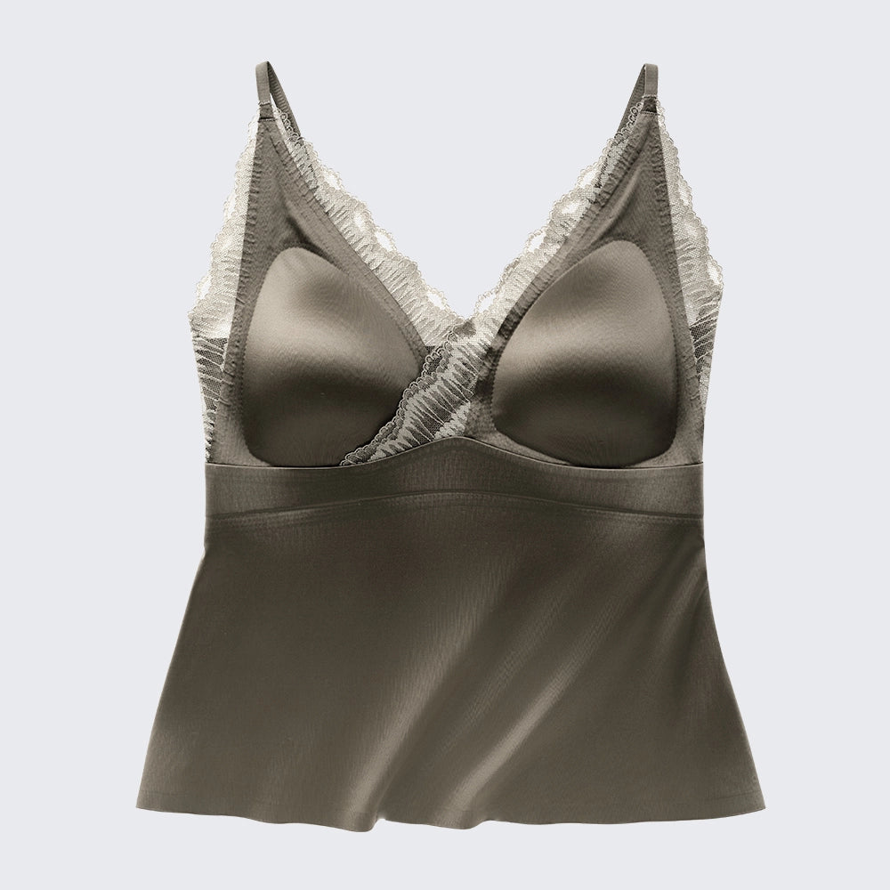Luxury Mulberry Silk Backless Bra Lace V Neck Cami Padded