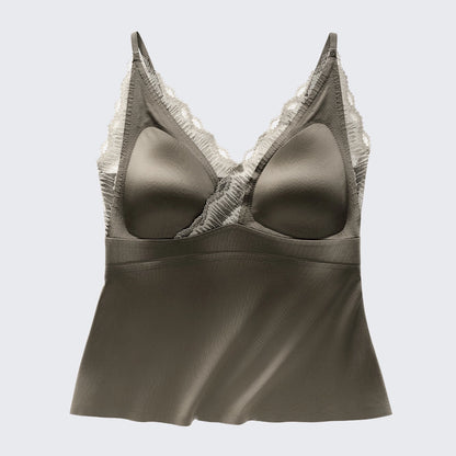 Luxury Mulberry Silk Backless Bra Lace V Neck Cami Padded