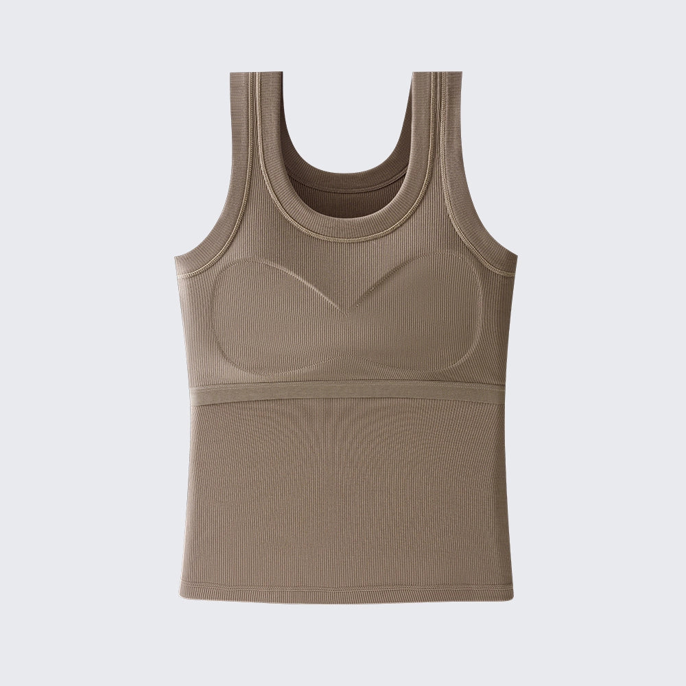 Women's Built In Bra Tank Top | Padded Crew Neck Slim Fit Camisole