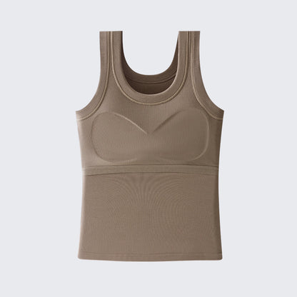 Women's Built In Bra Tank Top | Padded Crew Neck Slim Fit Camisole