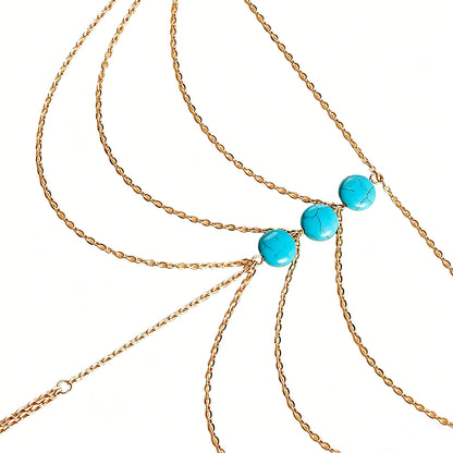 [2+ Items, 300 EGP Each] Turquoise Bead Toe Anklet Chain Fringe Metal Foot Jewelry