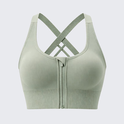 High Impact Front Zipper Sports Bra Shockproof Criss Cross Back Activewear